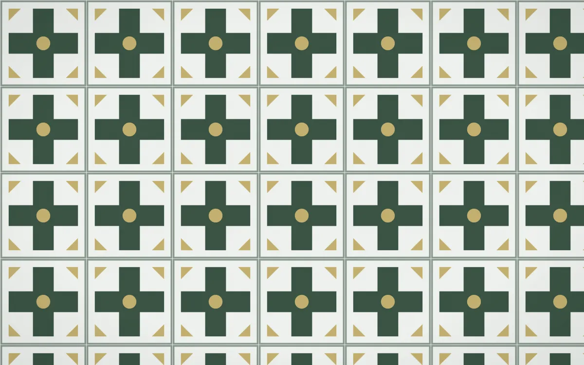 Kiwi Fern Cross Tile — light green, yellow and white azulejo background
