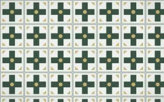 Kiwi Fern Cross Tile — light green, yellow and white azulejo background