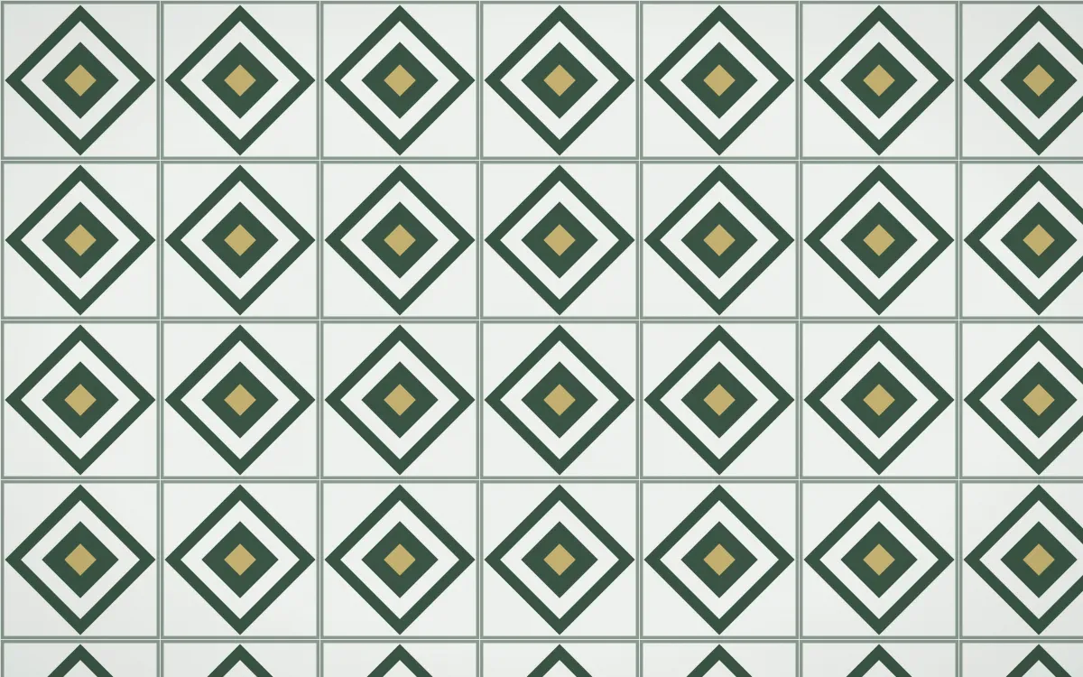 Kiwi Fern Diamond Tile — light green, yellow and white azulejo background
