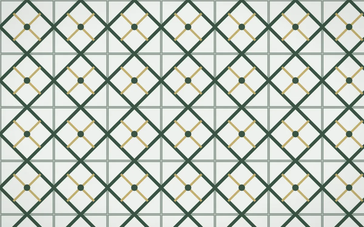 Kiwi Fern Lattice Tile — light green, yellow and white azulejo background