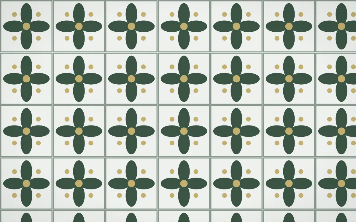 Kiwi Fern Petal Tile — light green, yellow and white azulejo background