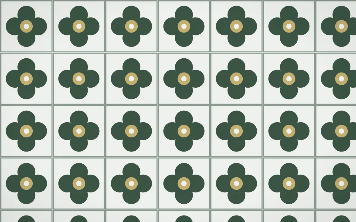 Kiwi Fern Quatrefoil Tile — light green, yellow and white azulejo background