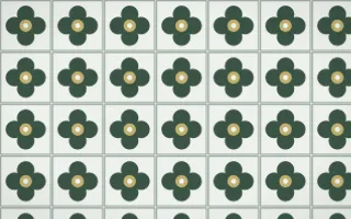 Kiwi Fern Quatrefoil Tile — light green, yellow and white azulejo background