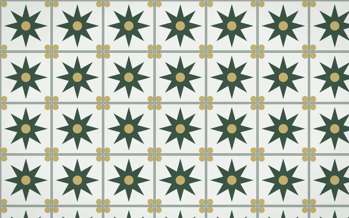 Kiwi Fern Star Tile — light green, yellow and white azulejo background