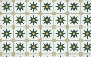Kiwi Fern Star Tile — light green, yellow and white azulejo background