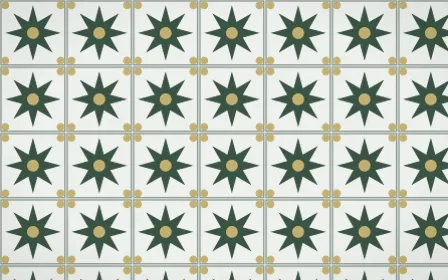 Kiwi Fern Star Tile — light green, yellow and white azulejo background