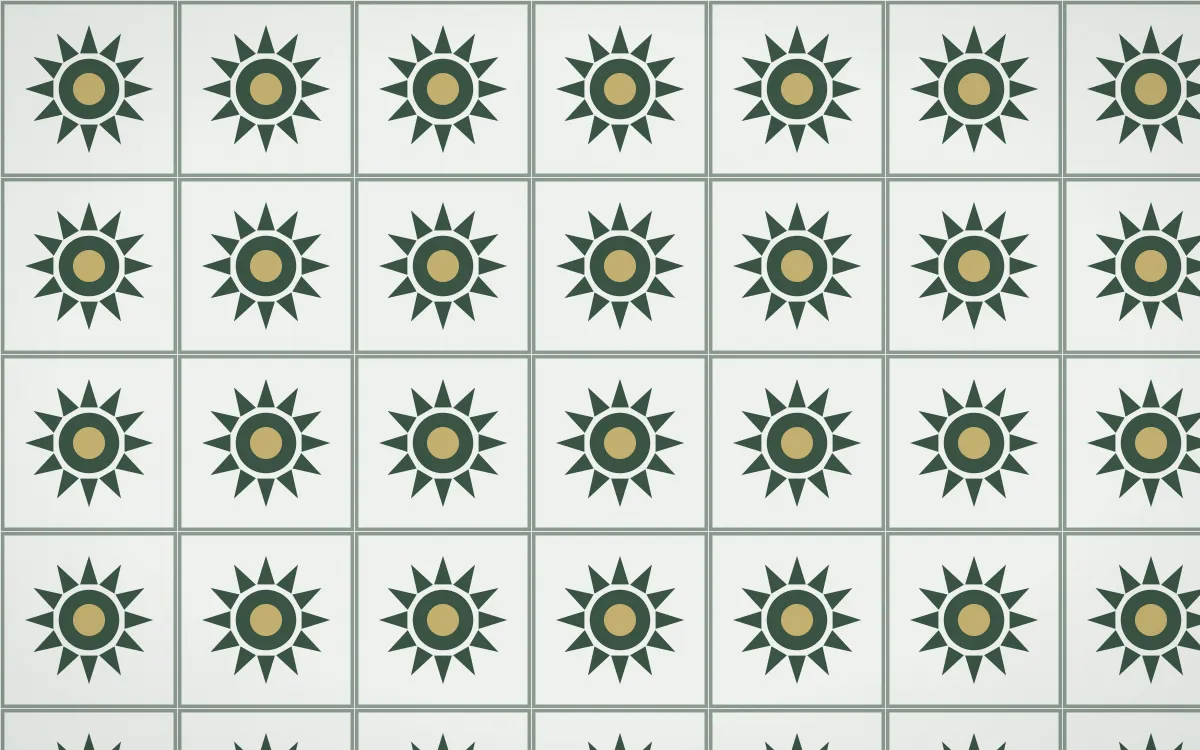 Kiwi Fern Sunburst Tile — light green, yellow and white azulejo background