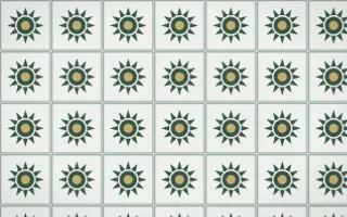 Kiwi Fern Sunburst Tile — light green, yellow and white azulejo background