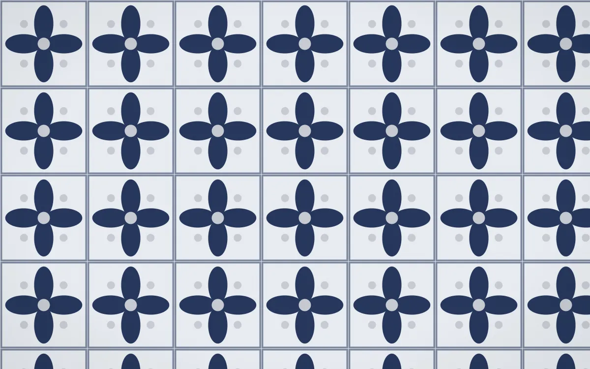 Kyoto Indigo Petal Tile — light blue, grey and white azulejo background