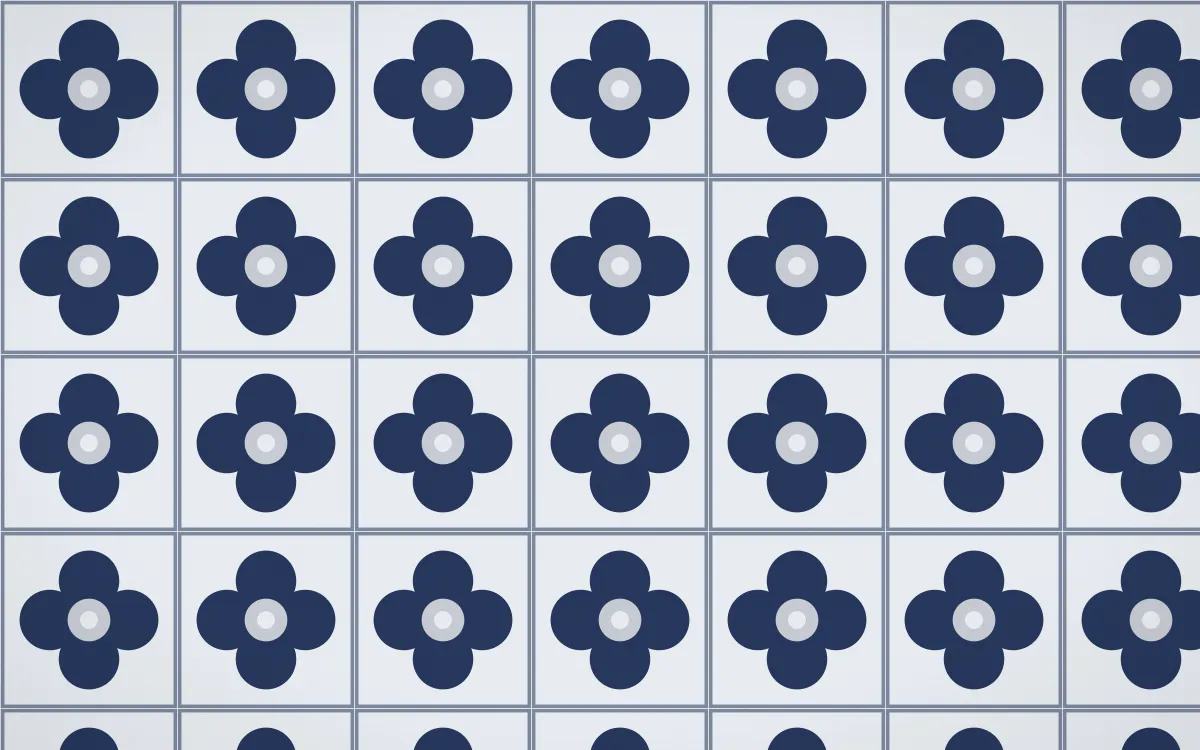 Kyoto Indigo Quatrefoil Tile — light blue, grey and white azulejo background