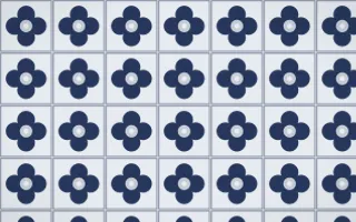 Kyoto Indigo Quatrefoil Tile — light blue, grey and white azulejo background
