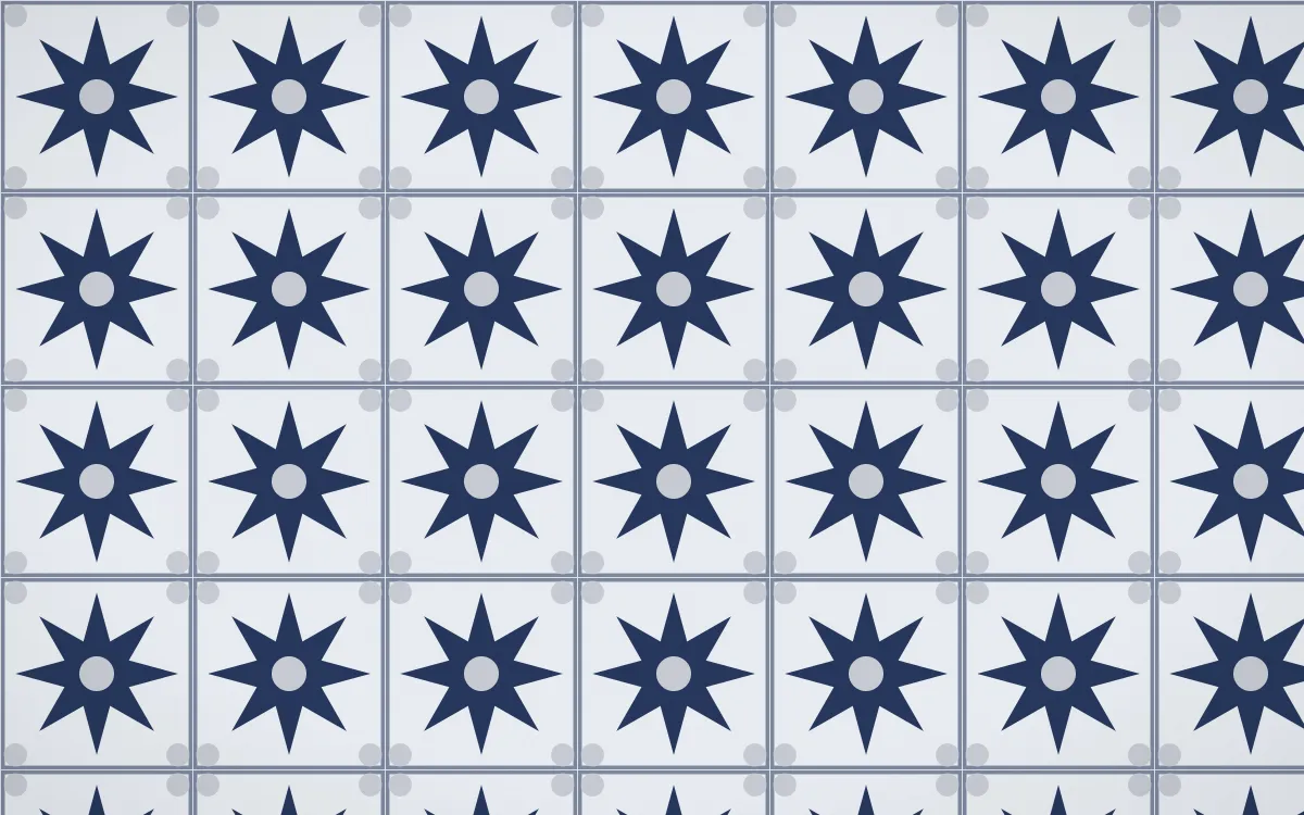 Kyoto Indigo Star Tile — light blue, grey and white azulejo background