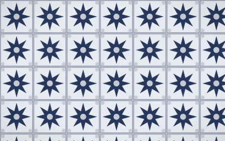 Kyoto Indigo Star Tile — light blue, grey and white azulejo background