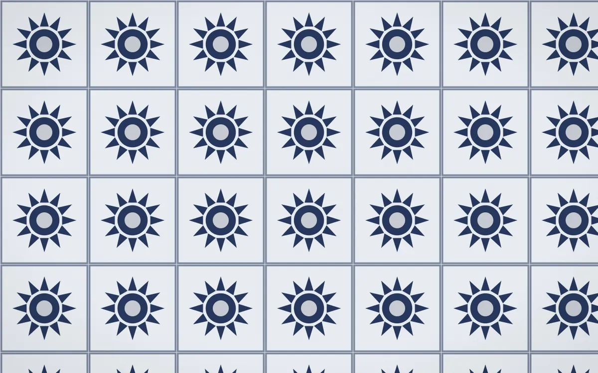 Kyoto Indigo Sunburst Tile — light blue, grey and white azulejo background