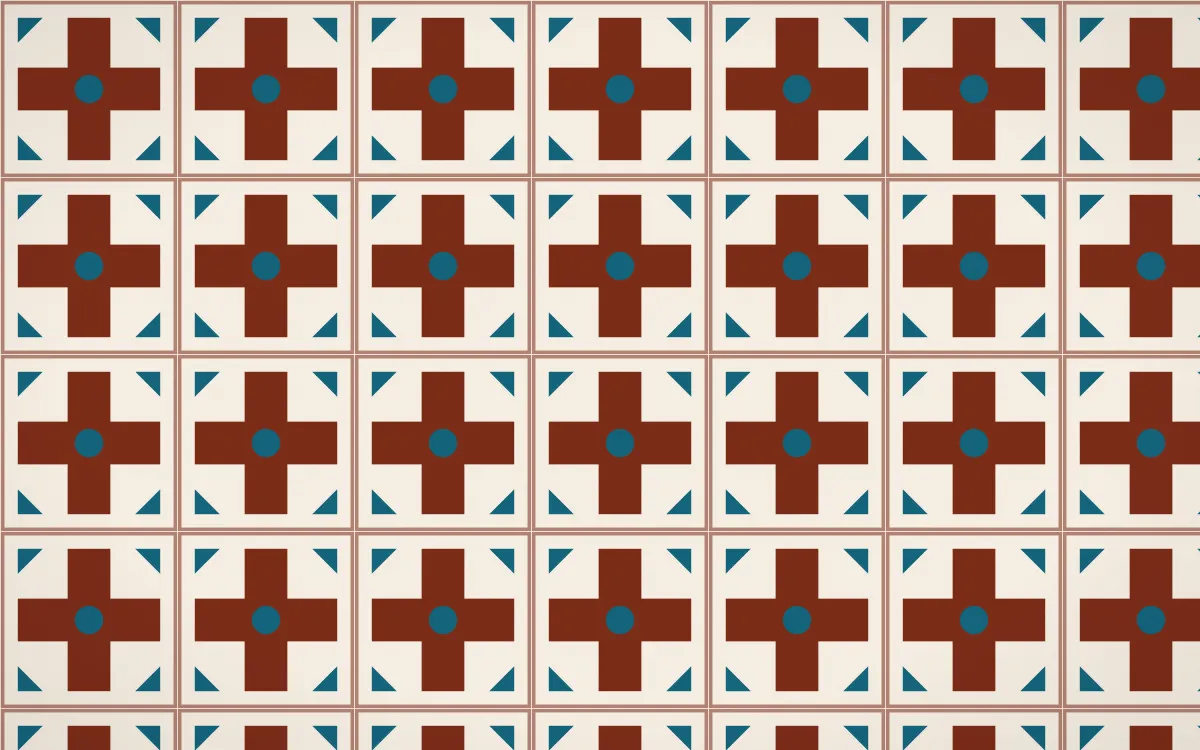 Lagos Wax Cross Tile — light brown, teal and beige azulejo background