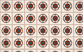 Lagos Wax Medallion Tile — light brown, teal and beige azulejo background