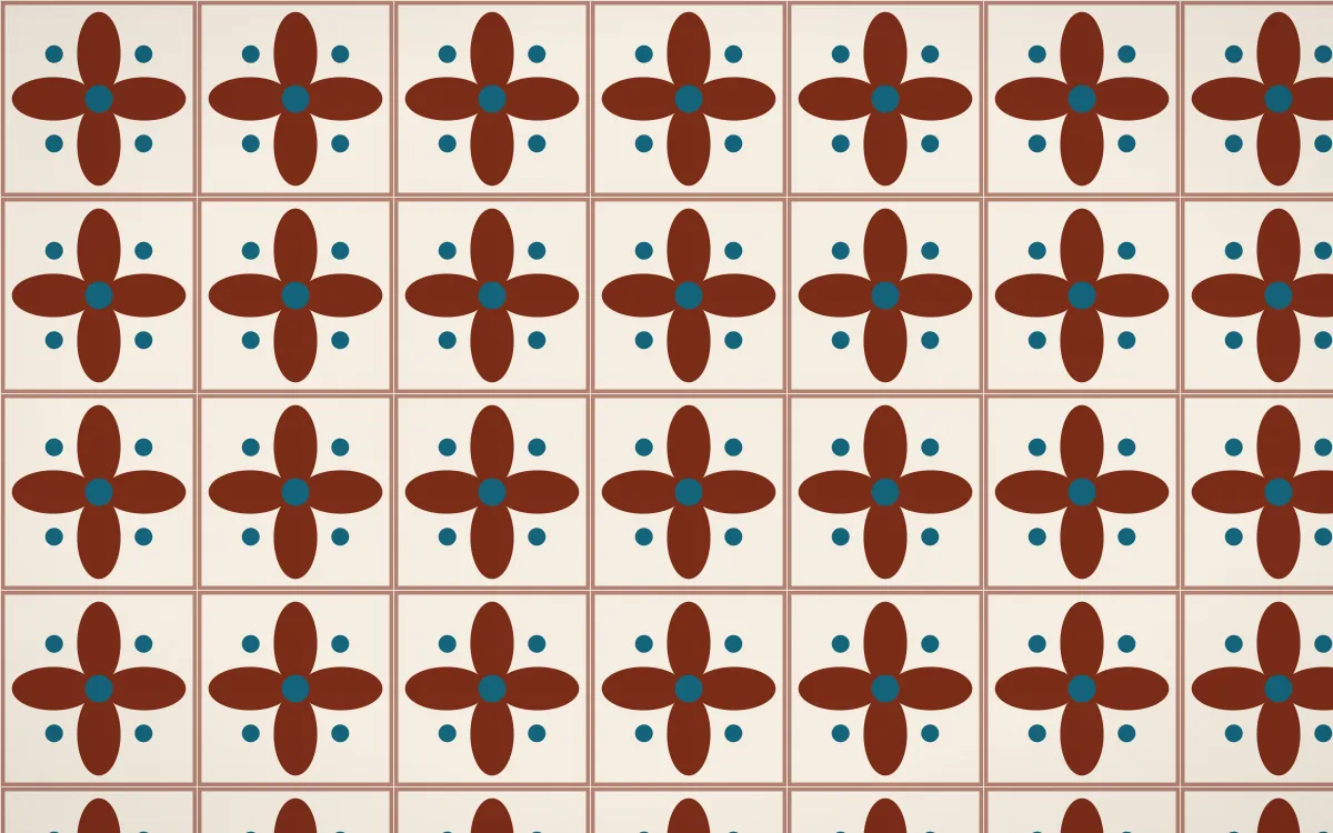 Lagos Wax Petal Tile — light brown, teal and beige azulejo background