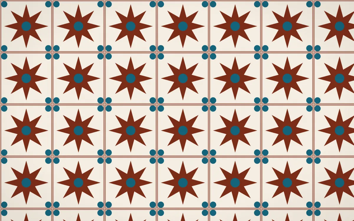 Lagos Wax Star Tile — light brown, teal and beige azulejo background