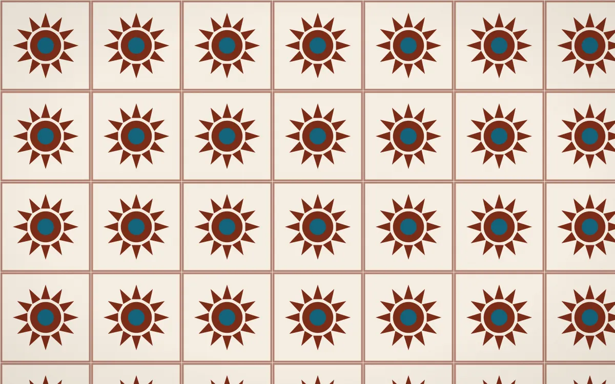 Lagos Wax Sunburst Tile — light brown, teal and beige azulejo background