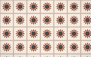 Lagos Wax Sunburst Tile — light brown, teal and beige azulejo background