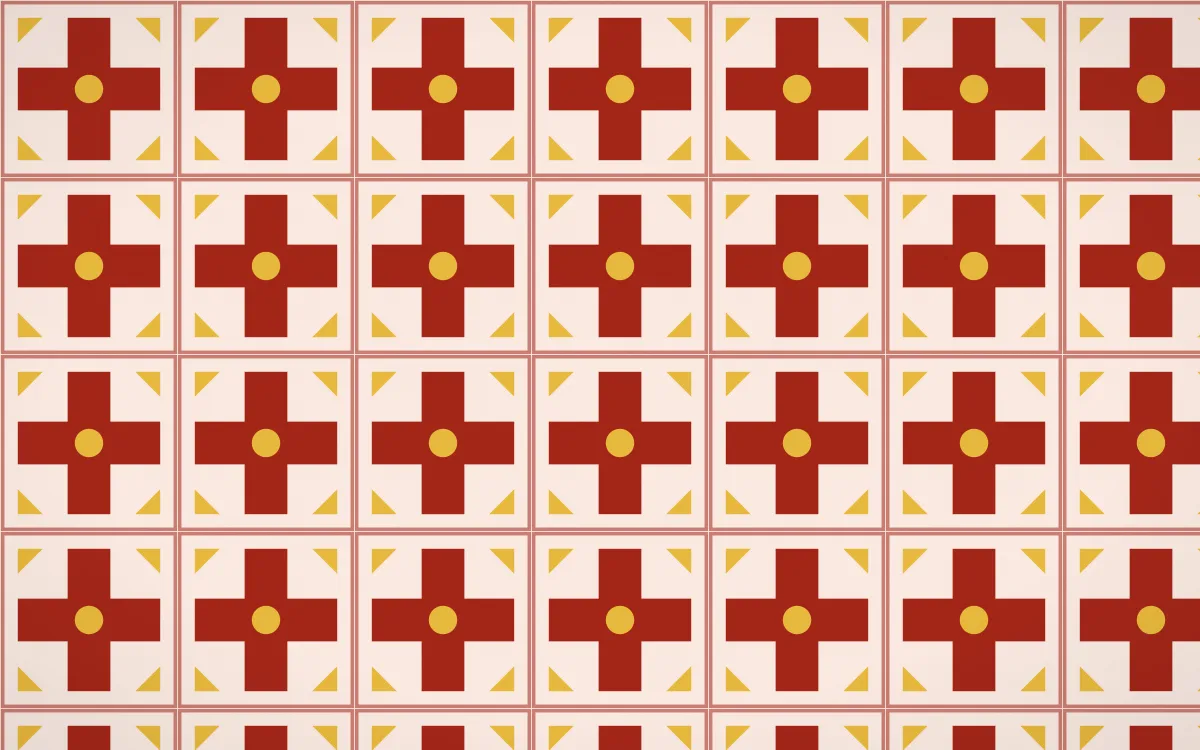 Lantern Festival Cross Tile — light red, gold and orange azulejo background