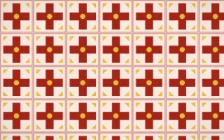 Lantern Festival Cross Tile — light red, gold and orange azulejo background