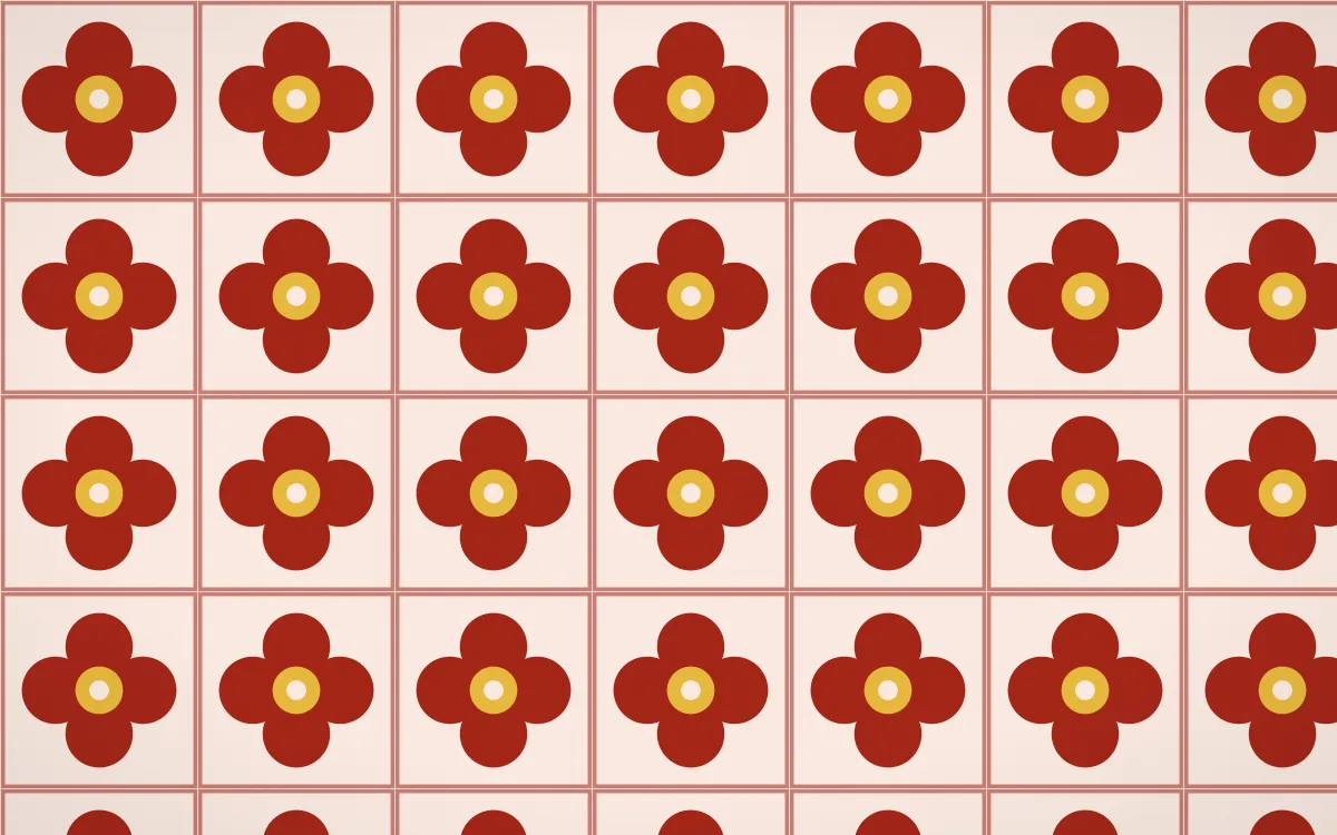 Lantern Festival Quatrefoil Tile — light red, gold and orange azulejo background