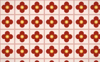 Lantern Festival Quatrefoil Tile — light red, gold and orange azulejo background