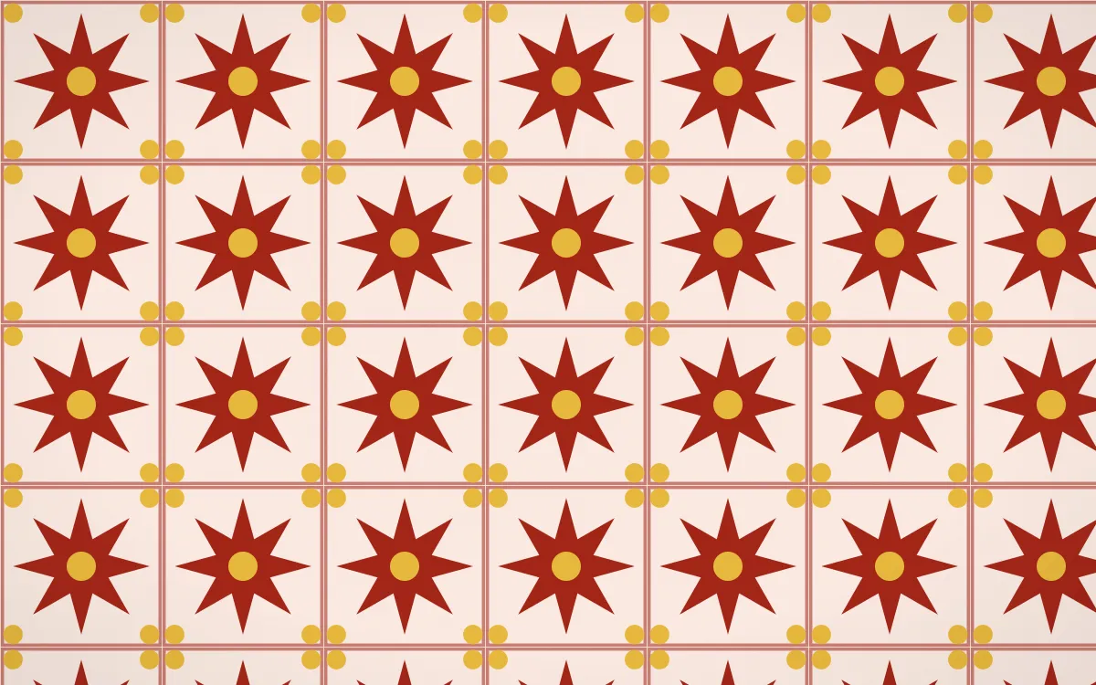 Lantern Festival Star Tile — light red, gold and orange azulejo background