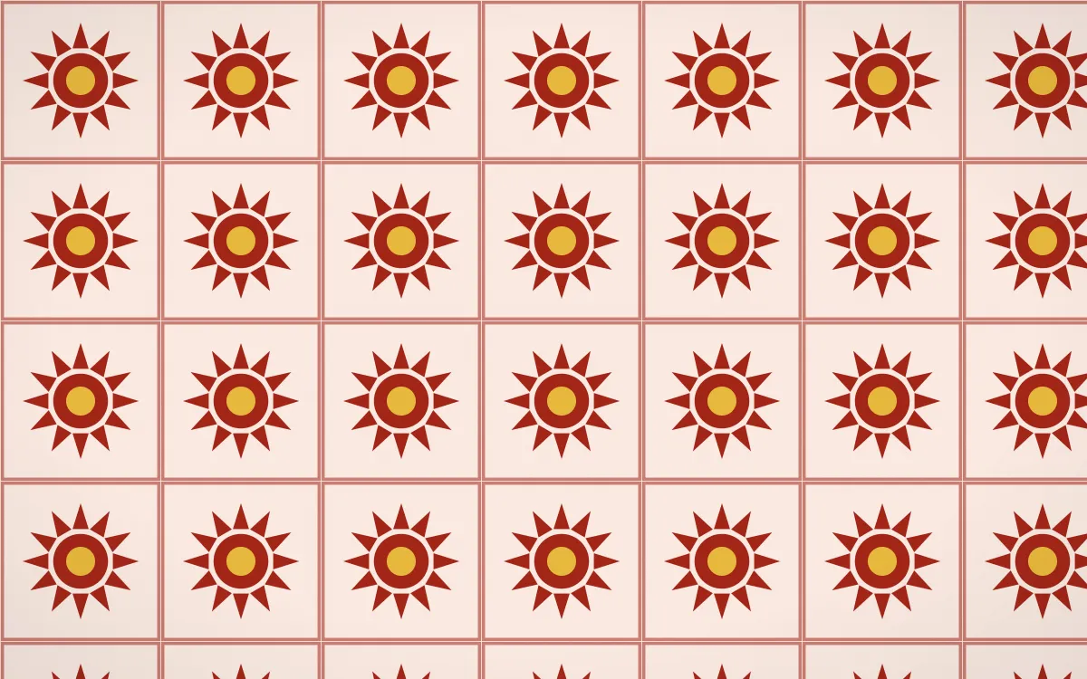 Lantern Festival Sunburst Tile — light red, gold and orange azulejo background