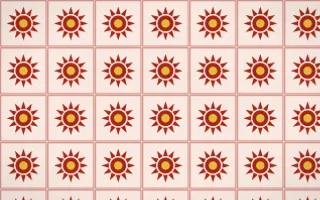 Lantern Festival Sunburst Tile — light red, gold and orange azulejo background