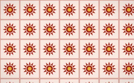 Lantern Festival Sunburst Tile — light red, gold and orange azulejo background