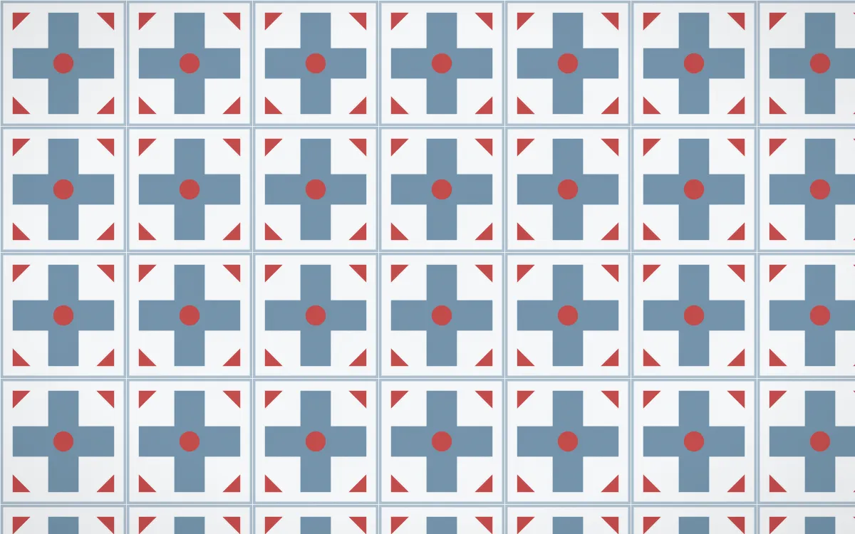 Lapland Snow Cross Tile — light blue, red and white azulejo background