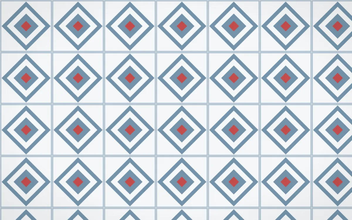Lapland Snow Diamond Tile — light blue, red and white azulejo background