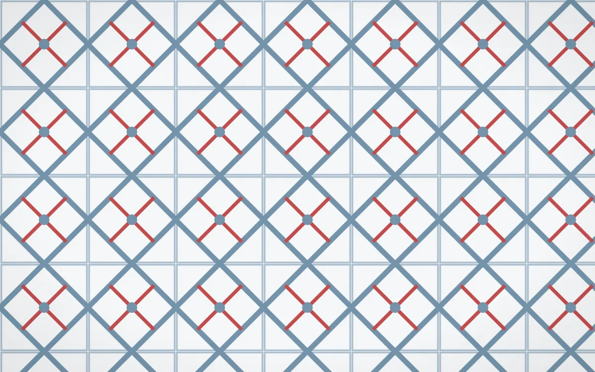 Lapland Snow Lattice Tile — light blue, red and white azulejo background