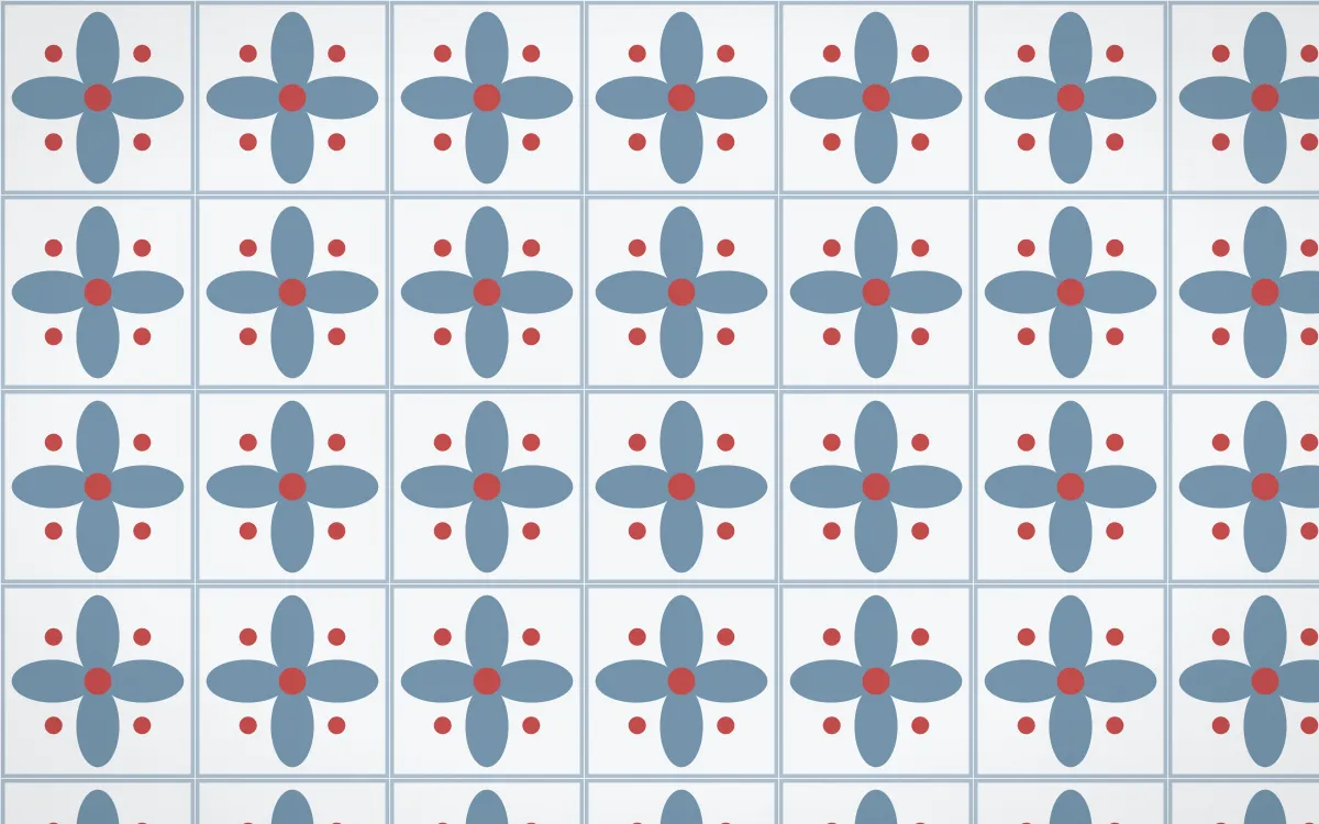 Lapland Snow Petal Tile — light blue, red and white azulejo background