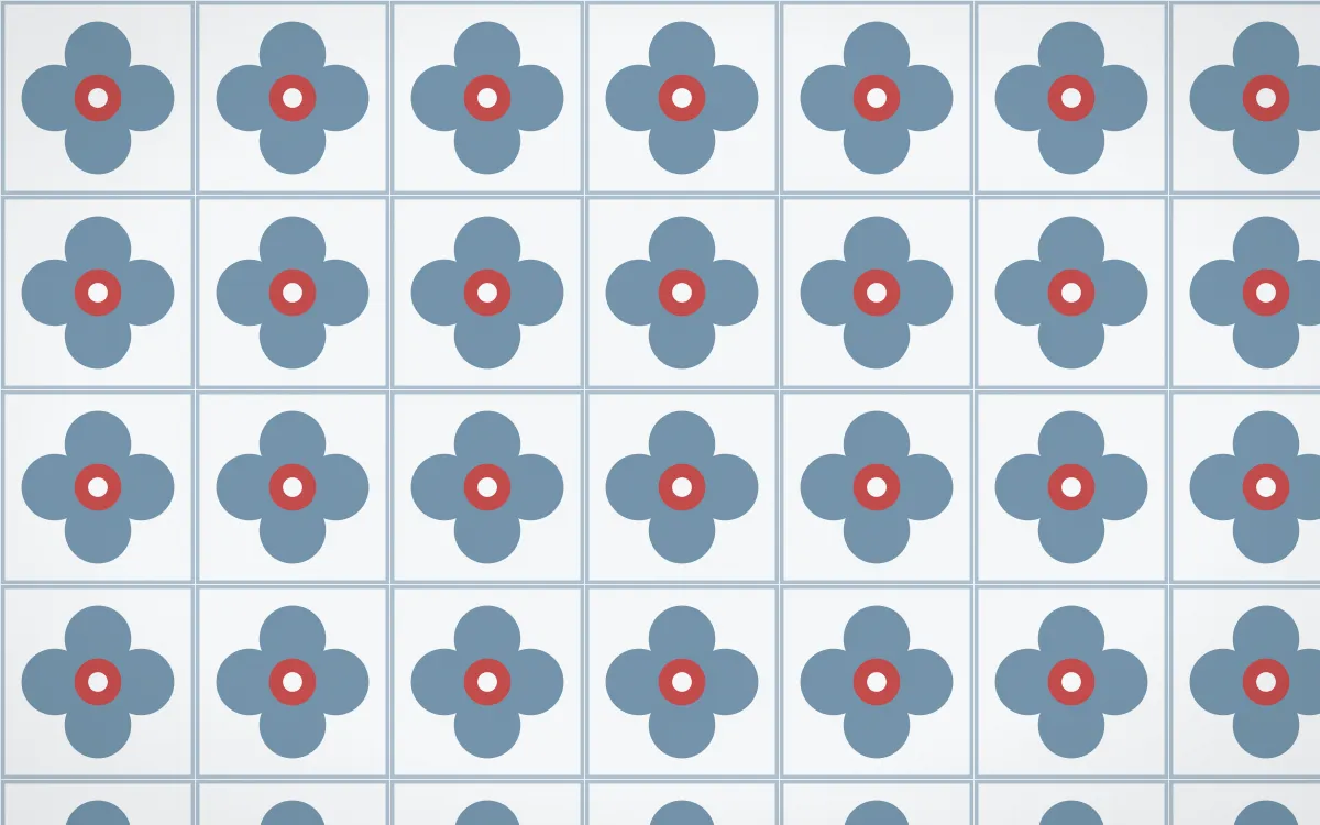 Lapland Snow Quatrefoil Tile — light blue, red and white azulejo background