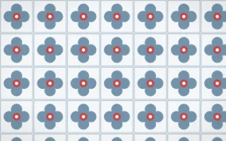 Lapland Snow Quatrefoil Tile — light blue, red and white azulejo background