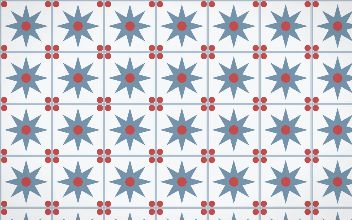 Lapland Snow Star Tile — light blue, red and white azulejo background