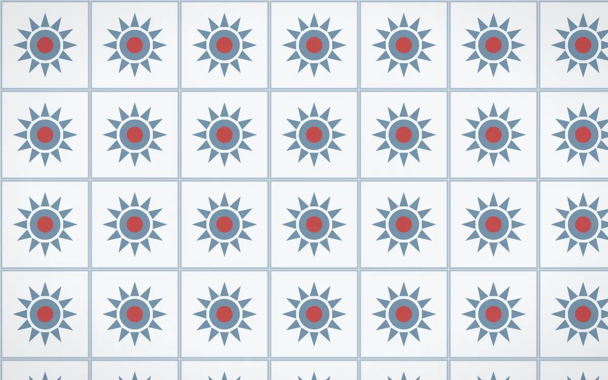Lapland Snow Sunburst Tile — light blue, red and white azulejo background