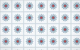 Lapland Snow Sunburst Tile — light blue, red and white azulejo background