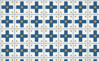 Lisbon Azul Cross Tile — light blue, gold and white azulejo background