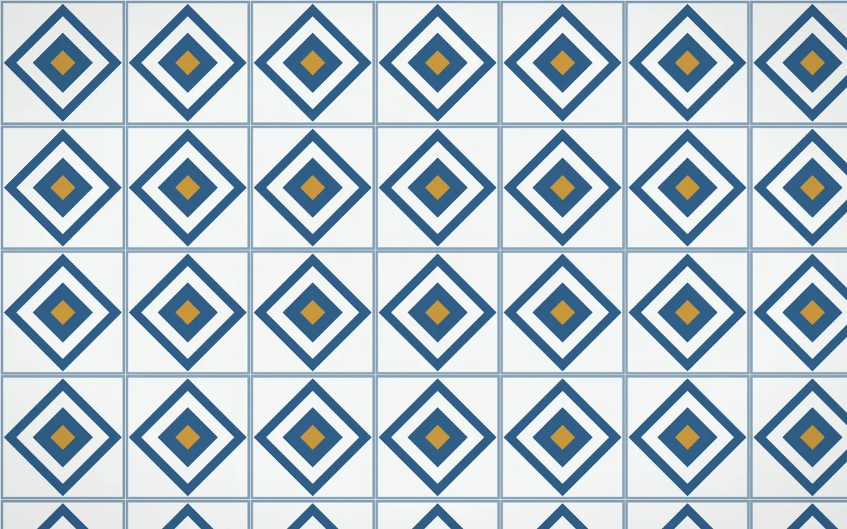 Lisbon Azul Diamond Tile — light blue, gold and white azulejo background