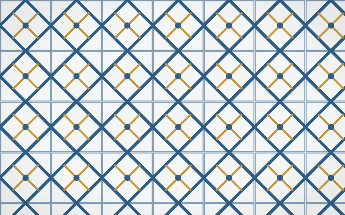 Lisbon Azul Lattice Tile — light blue, gold and white azulejo background