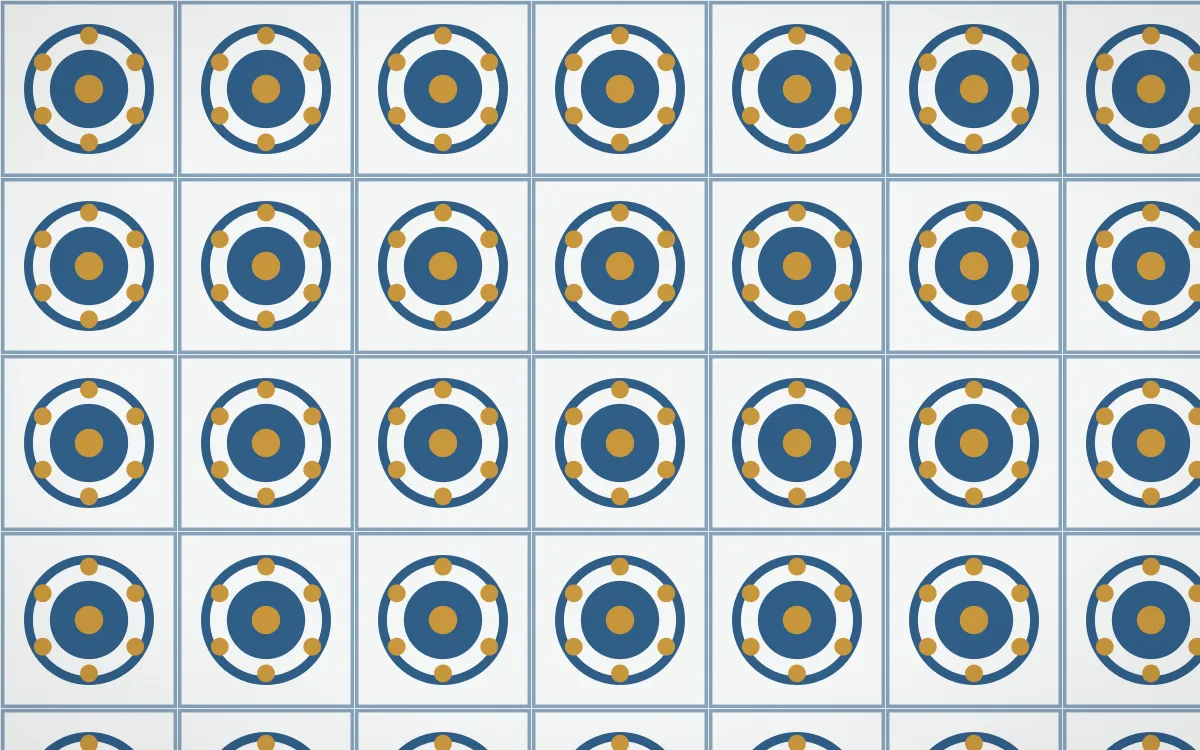 Lisbon Azul Medallion Tile — light blue, gold and white azulejo background