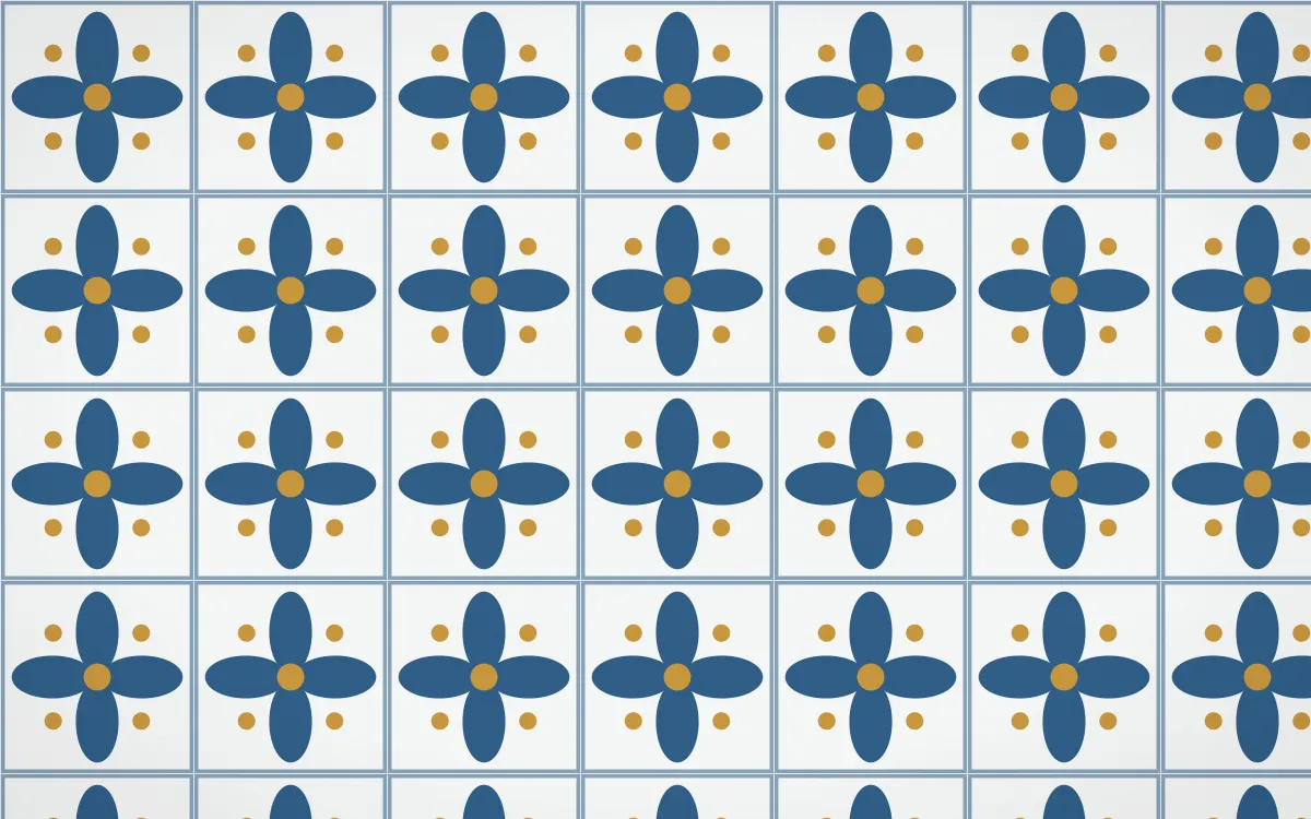 Lisbon Azul Petal Tile — light blue, gold and white azulejo background