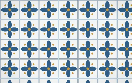 Lisbon Azul Petal Tile — light blue, gold and white azulejo background