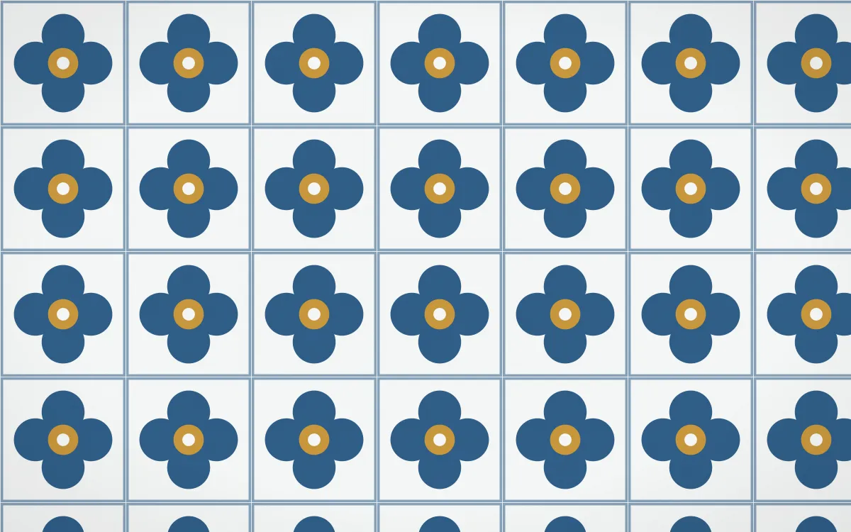Lisbon Azul Quatrefoil Tile — light blue, gold and white azulejo background