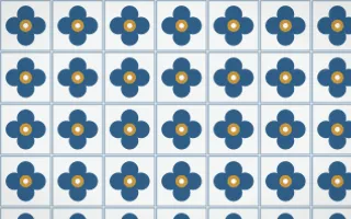 Lisbon Azul Quatrefoil Tile — light blue, gold and white azulejo background