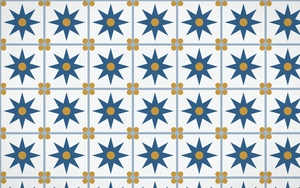Lisbon Azul Star Tile — light blue, gold and white azulejo background